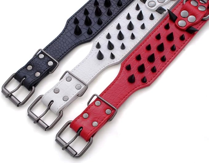 Serijoars Spiked Studded Dog Collar, PU Leather Dog Collar, Adjustable Pet Collars for Medium or Large Breed Pet (M, Pink3)