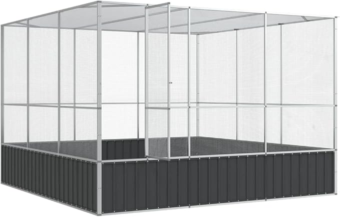 Large Metal Heavy Duty Walk-in Aviary Cage, Ample Activity Space Bird Cage with Lockable Door Also for Chickens and Rabbits, Silver 122.4"x120.9"x83.5" Steel,-512