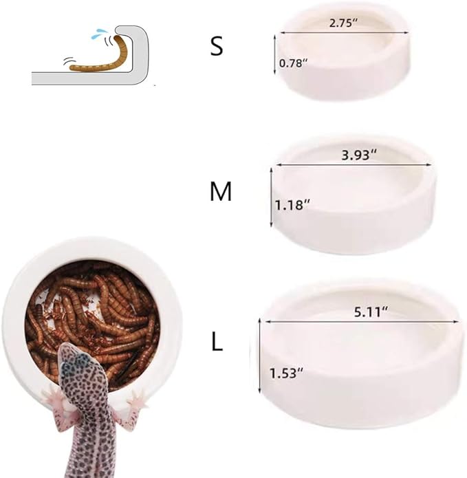 Reptile Food Water Bowl, 2 pcs Ceramics Worm Dish ,Anti-Escape Reptile Water Feeder ,Mealworm Bowl for Lizard Gecko Bearded Dragon, (S,M,L) (Large)