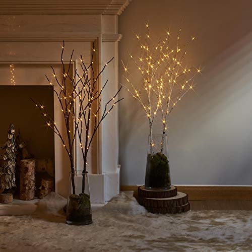 Lighted White Twig Branches 32IN 100 LED with Timer Battery Operated