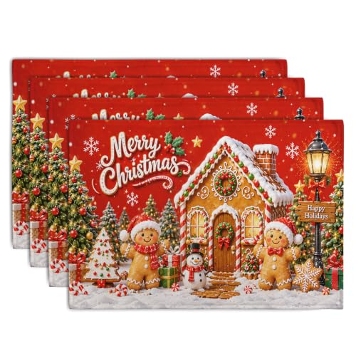 Merry Christmas Gingerbread Man Placemats Set of 4 12x18 Inch (4 Count)