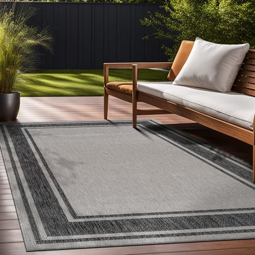 Outdoor Rug 6x9 Modern Bordered Area Rugs for Indoor and Outdoor Patio Deck Porch Garden Waterproof Weather Sun Resistant Washable Outside Carpet (54 Sq Ft)