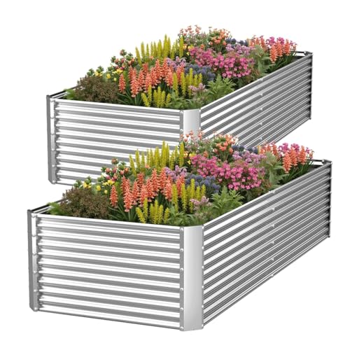 2 Pack Tall Corrugated Galvanized Steel Raised Garden Bed Outdoor (2 Count)