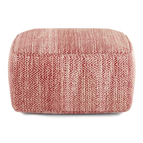Nate 20" Wide Square Pouf in Red Handwoven Cotton
