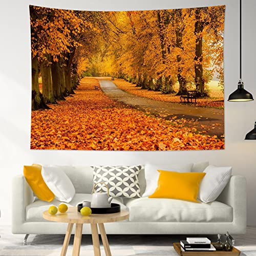 Fall Forest Tapestry Wall Hanging Autumn Natural Landscape Maple Tree with Vintage Road Fall Wall Hanging for Bedroom Living Room Dorm Home Party Holiday Decor 60x40 Inch