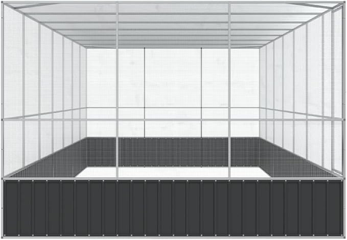 Large Metal Heavy Duty Walk-in Aviary Cage with Extension, Ample Activity Space Bird Cage with Lockable Door Also for Chickens and Rabbits, Silver 285.4"x120.9"x83.5" Steel,-418