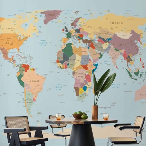 Wall Mural World Map 135x101 in (94.5 Sq Ft)