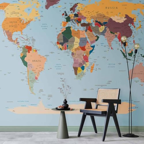 Wall Mural World Map 135x101 in (94.5 Sq Ft)