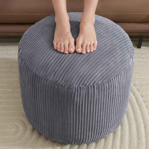 Pouf Ottoman Corduroy Round Gray Foot Stools Ottomans