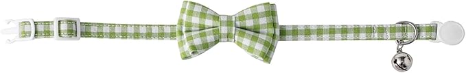 AIITLE Breakaway Cat Collar with Cute Bow Tie and Bell, Detachable Adjustable Safety Collars for Girl Cats and Boy Cats, Kittens, Puppy, Soft Stylish Plaid Patterns Cat Collars,Green