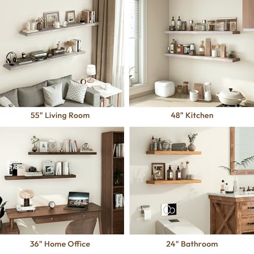 Elm Wood Floating Shelf 55x8” Set of 1