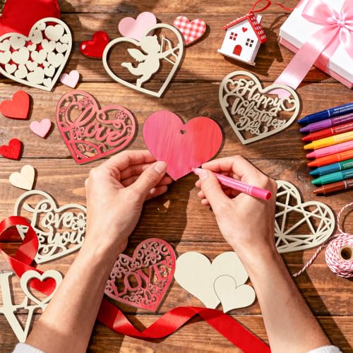 80PCS Wooden Heart Ornaments to Paint Valentine's Day Craft (80 Count)