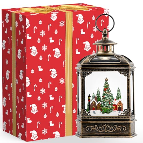 Christmas Village Snow Globe Lantern Musical Lighted Village House Water Lantern in Swirling Glitter