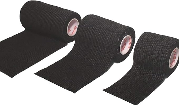 3 Inch Vet Wrap Tape Bulk (Black) (Pack of 12) Self Adhesive Adherent Adhering Flex Bandage Grip Roll for Dog Cat Pet Horse