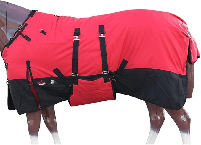 HILASON 1200D Winter Waterproof Poly Horse Turnout Blanket Belly Wrap Red | 69 in