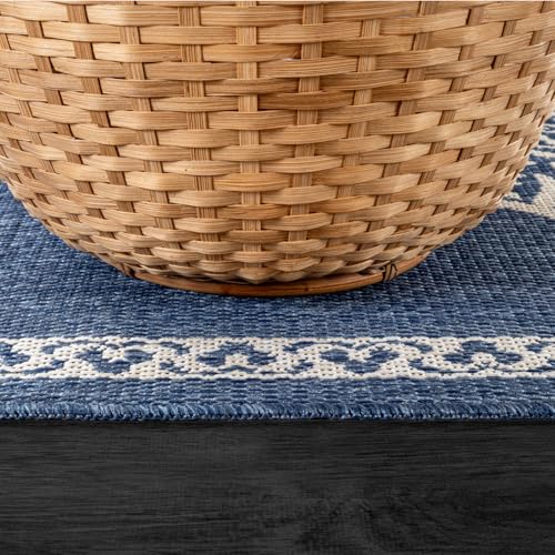 Outdoor Rug 5x7 Medallion Blue Modern Area Rugs for Indoor and Outdoor Patios Kitchen and Hallway Mats Washable Porch Deck Outside Carpet (35 Sq Ft)