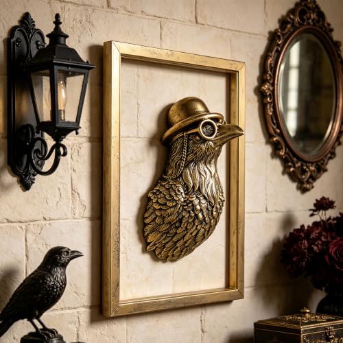 Vintage Gold Crow Head Wall Decor with Metal Frame