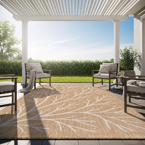 Washable Indoor Outdoor Rug 6x9 Modern Area Rugs Branch Pattern Non Shedding Waterproof Easy Clean Patio Deck Porch Living Room Bedroom Garden RV (54 Sq Ft)