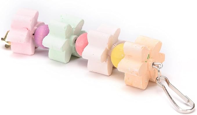 Hamiledyi 2Pieces Parrot Beak Trimmer Calcium Stone Chinchilla Grinding Teeth Lava Block Bird Beak Trim Pumice Toy Mineral Rock Chewing Toys with Bell for Conure Budgies Parakeet Hamster Rabbit