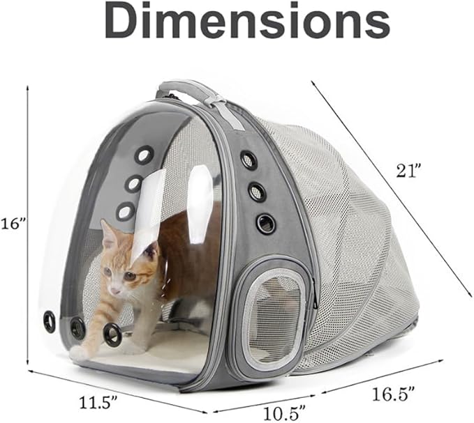 halinfer Back Expandable Cat Backpack Carrier, Fit up to 12 lbs, Space Capsule Bubble Window Pet Carrier Backpack for Kitten Bunny Rabbie and Small Puppy Grey