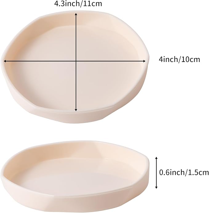 COMSUN 4 Pack Small Reptile Food Dish Bowl, Plastic Worm Water Dish Plate for Lizard Gecko Bearded Dragon Chameleon 4" W x 4" D x 0.5" H, White and Grey