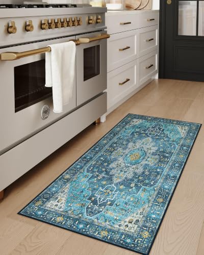 2x4 Teal Vintage Floral Medallion Runner Rug