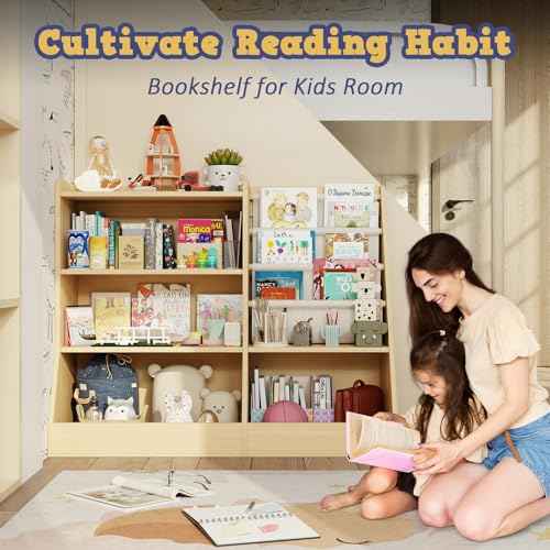 40" Large Kids Wooden Bookshelf and Toy Storage Organizer Natural