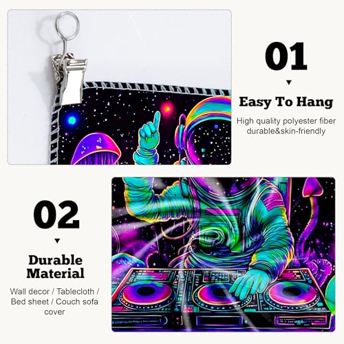 Blacklight Space Astronaut Tapestry UV Reactive Galaxy Planet Glow in Dark Tapestries Black Light Poster Neon Wall Hanging Art for bedroom Living Room