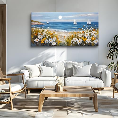 Wall Art For Dining Room Kitchen Blue Ocean Beach Art Pictures Living Room Decor Vintage Landscape Painting Modern Canvas Print Suitable For Bedroom Office Farmhouse Wall Decor 24x48 In