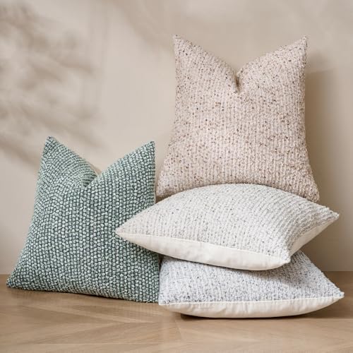 Striped Throw Pillow Covers 22x22 Set of 2 Beige Textured Boucle Chic Morden Boho Accent Farmhouse Square Decorative Couch Pillow Covers for Home Decor Bed Sofa Living Room (2 Count)