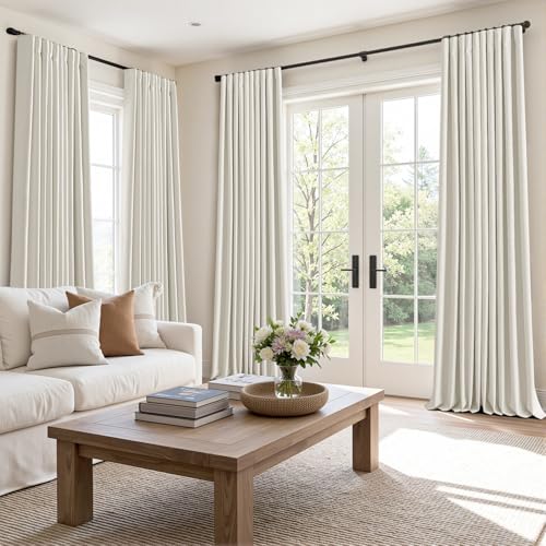 100% Blackout Back Tab Pleat Linen Curtains 50" Wx63 L