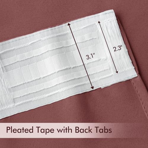 Dusty Rose Back Tab Blackout Curtains 52x90 Inch Long 2 Panels Set (2 Count)