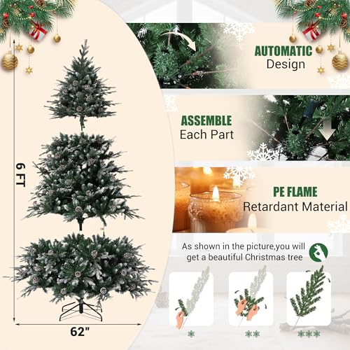 6 FT Snow Flocked Christmas Tree with 300 Warm Lights