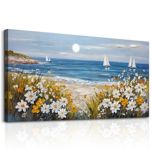 Wall Art For Dining Room Kitchen Blue Ocean Beach Art Pictures Living Room Decor Vintage Landscape Painting Modern Canvas Print Suitable For Bedroom Office Farmhouse Wall Decor 24x48 In
