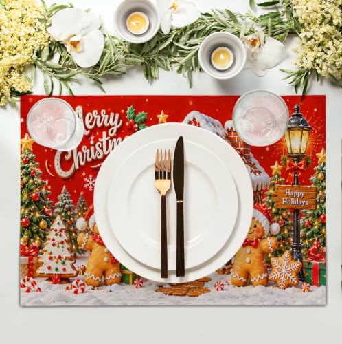 Merry Christmas Gingerbread Man Placemats Set of 4 12x18 Inch (4 Count)