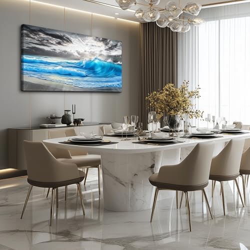 Large Canvas Beach Wall Pictures Wall Decor For Living Room Wall Art For Bedroom Office Decorations Blue Sea Wave Ocean Painting Printing Artworks Modern Restaurant Home Decor 20x40 In
