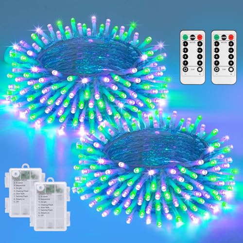 2 Pack 66FT 200 LED Battery Operated Halloween Lights with Remote (100 Count)
