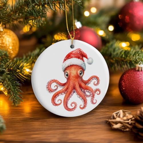 Santa Octopus Christmas Ceramic Ornament