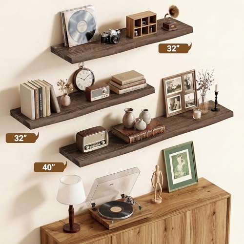 Wood Floating Shelves Live Edge 24” Set of 2 (2 Count)