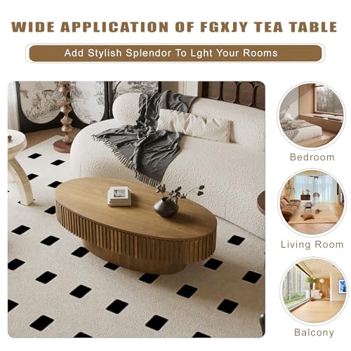Oval Coffee Table with Storage Modern Coffee Table with Solid Wood Veneered