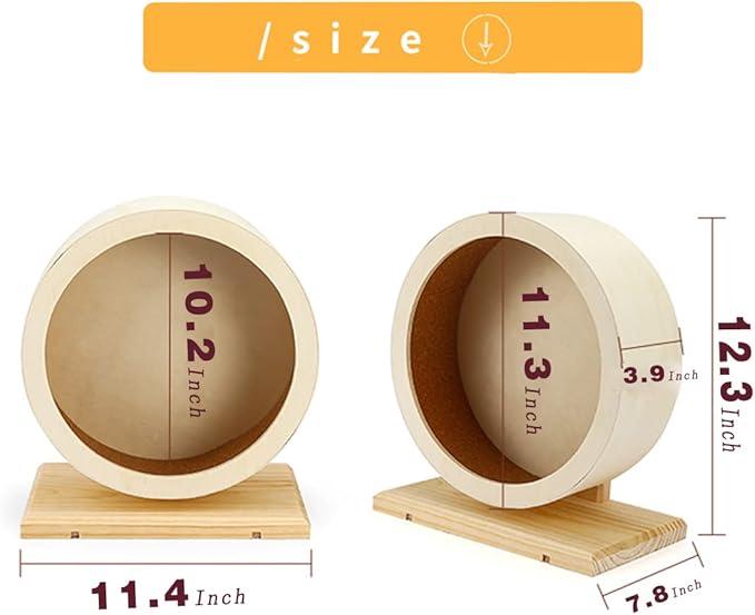 antiai Hamster Wooden Silent Wheel, 12 Inch Small Animal Exercise Wheel Accessories, Quiet Spinner Hamster Running Wheels Prevent Depression Toys for Hamsters, Gerbils, Mice and Other Small Pets (XL)
