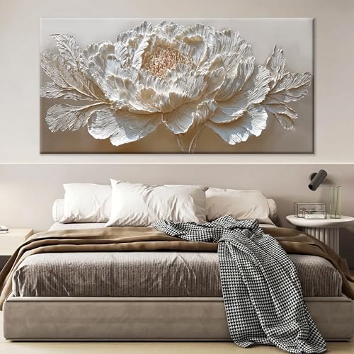 Oversized Canvas Wall Art Decor Nature Botanical Wall Art Decor Flower Canvas Wall Art Prints White Peony Flower Canvas Art Wall Decor For Living Room Bedroom Home Office Modern Decor 29×58 Inch