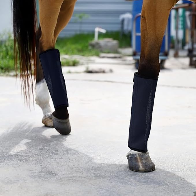 Horse Fly Leggings Boots – Set of 4 UV-Protective Stretch Mesh Fly Boots with Stays, Full‑Leg Coverage