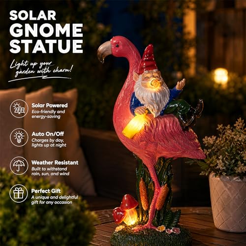 Middle Finger Gnome Riding Flamingo 13in