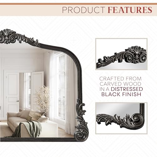 English Estate Carved Arch Wood Wall Mirror