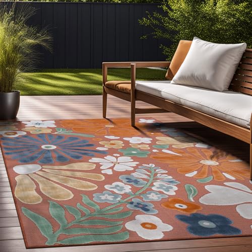 Outdoor Rug 9x12 Large Modern Floral Tropical Area Rugs for Outdoor and Indoor Patio Easy to Clean Non Shedding Living Room Porch Garden Washable Outside Carpet (108 Sq Ft)