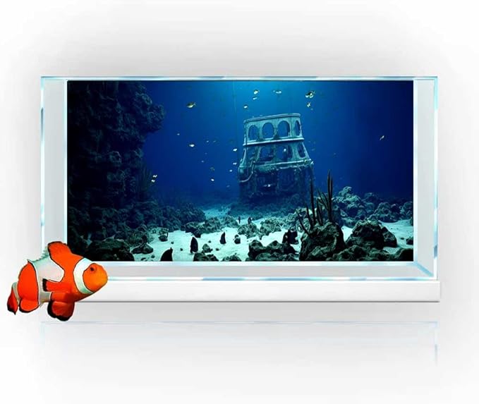 60X24IN Natural Underwater Aquarium Background, Pictures 3D Fish Reef Fish Tank Decoration Background, with 8 EVA Double-Sided Tape