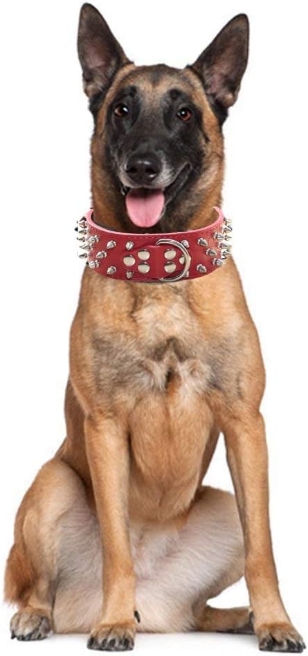 Serijoars Spiked Studded Dog Collar, PU Leather Dog Collar, Adjustable Pet Collars for Medium or Large Breed Pet (M, Red1)