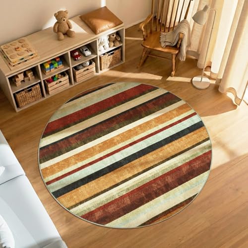 5ft Round Rug Modern Striped Mat Washable Circle Rug (19.63 Sq Ft)