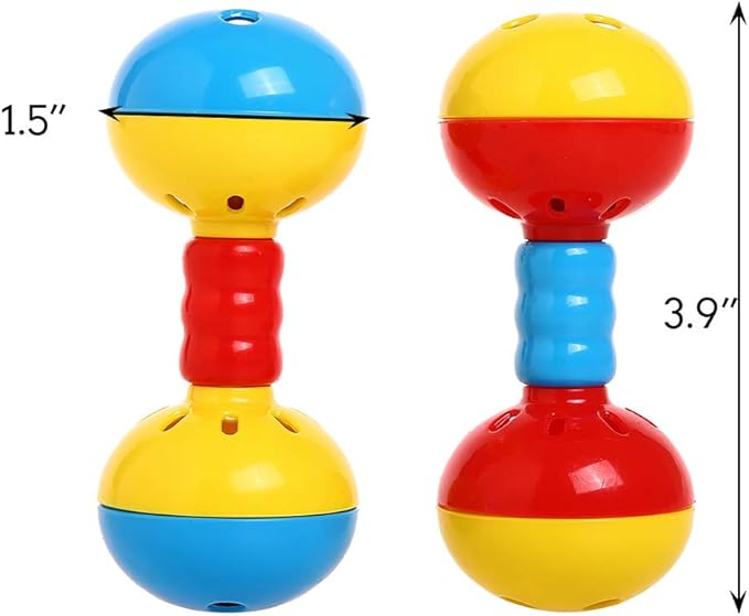 QBLEEV Parakeets Conures Toys, Bird Rattles Bells Foot Toys, Enrichment Barbell Ball, Play Gym Activity Center Cage Accessories for Medium Parrots - 2 Pack